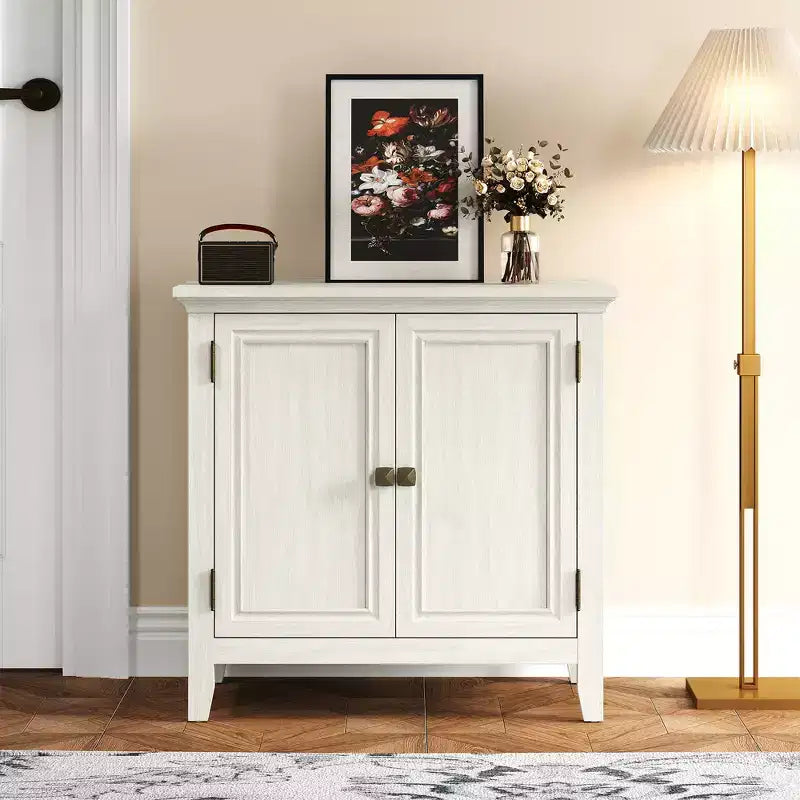 2-Door Bohemian Buffet Cabinet with Adjustable Shelves, Wood Credenza, Grayish-White Console Table