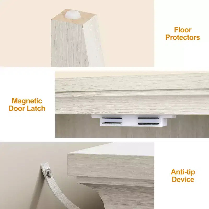 2-Door Bohemian Buffet Cabinet with Adjustable Shelves, Wood Credenza, Grayish-White Console Table