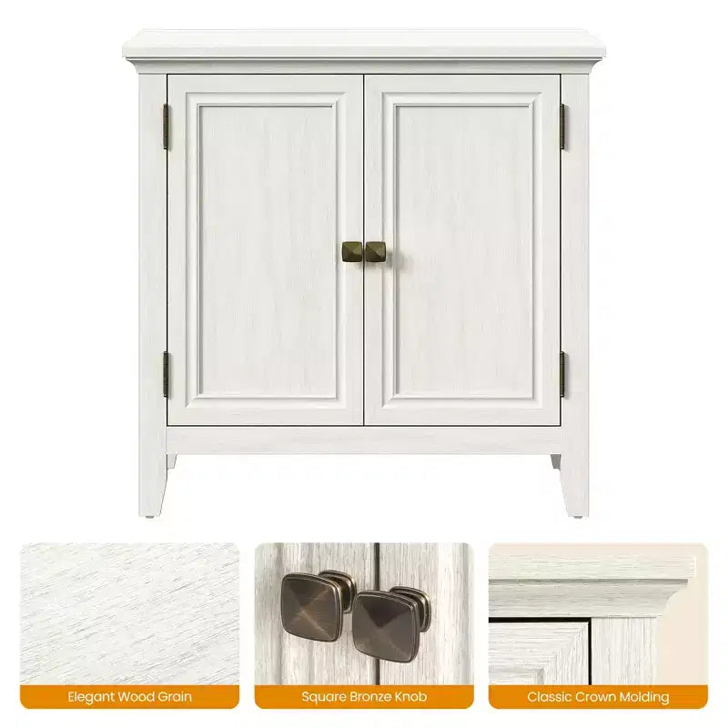 2-Door Bohemian Buffet Cabinet with Adjustable Shelves, Wood Credenza, Grayish-White Console Table