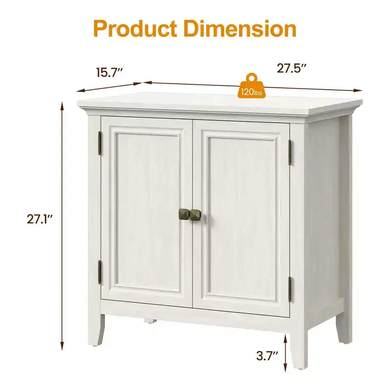 2-Door Bohemian Buffet Cabinet with Adjustable Shelves, Wood Credenza, Grayish-White Console Table