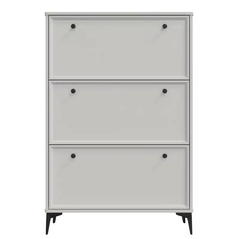 Narrow Shoe Cabinet with 3 Flip Drawers and Independent Legs, Glossy White, for Living Room, Hallway