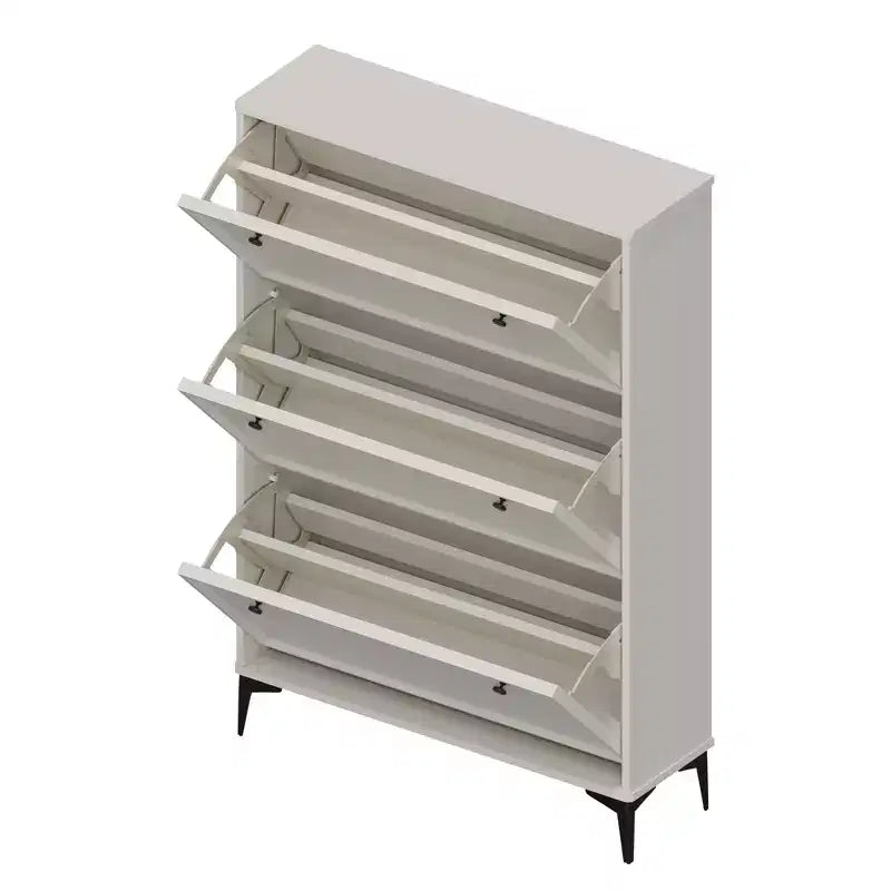Narrow Shoe Cabinet with 3 Flip Drawers and Independent Legs, Glossy White, for Living Room, Hallway