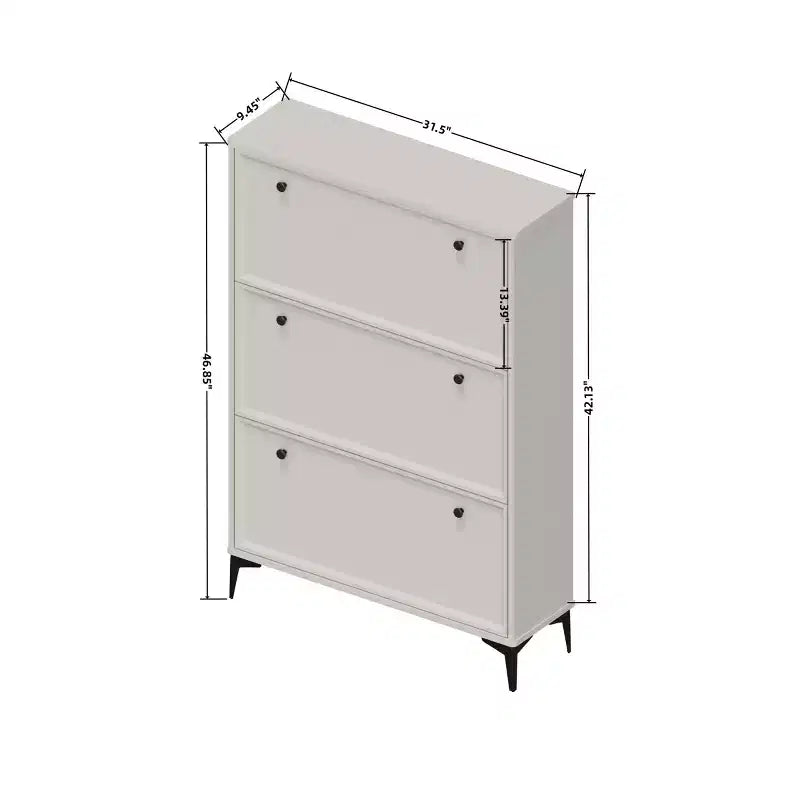 Narrow Shoe Cabinet with 3 Flip Drawers and Independent Legs, Glossy White, for Living Room, Hallway