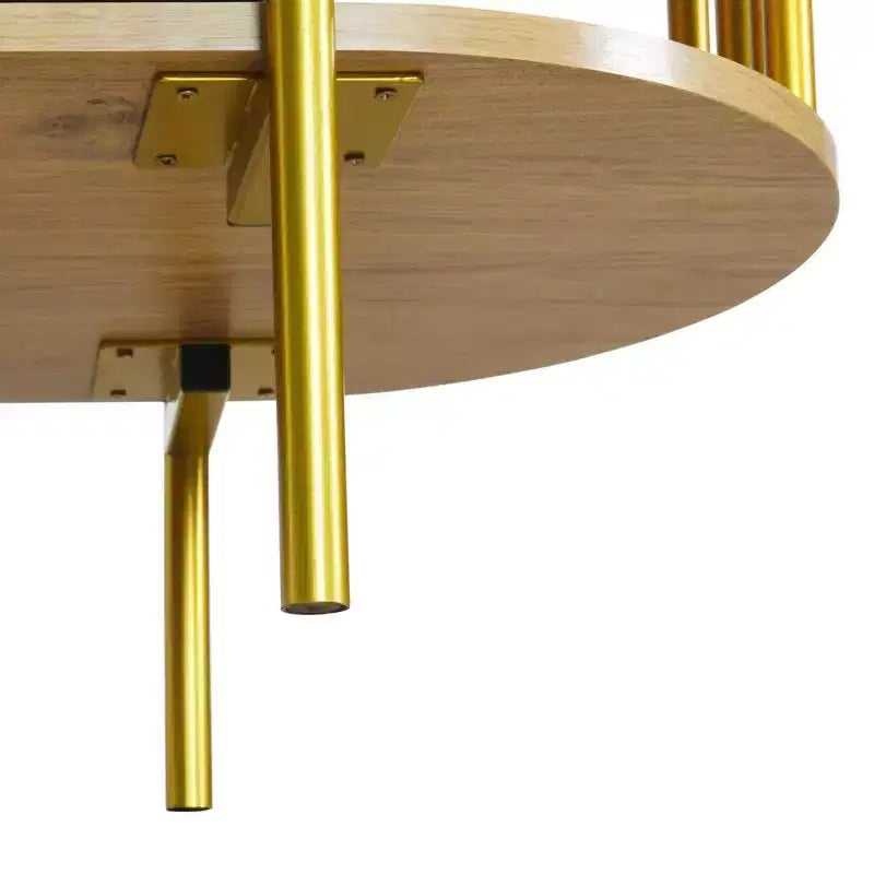 2-Door Curved Sideboard Cabinet with Gold Trim and Woven Rattan Doors for Dining Room, Natural