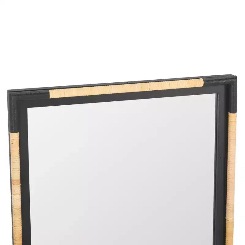 Rectangular Wall Mirror, 23.6 x 36.02 Inch, Natural and Black Frame, Decorative Home Mirror