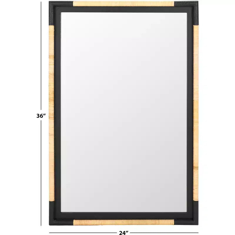 Rectangular Wall Mirror, 23.6 x 36.02 Inch, Natural and Black Frame, Decorative Home Mirror