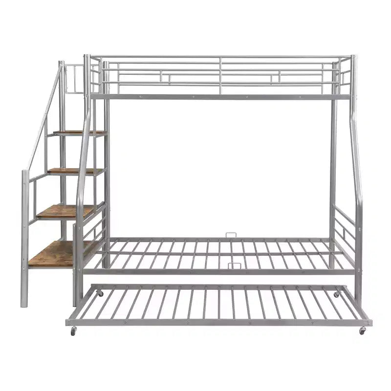 Twin over Full Bunk Bed with Trundle and Stairs, Heavy Duty Bunk Bed with Storage Staircase for Bedroom Dorm