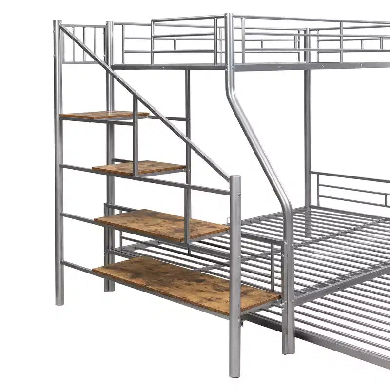 Twin over Full Bunk Bed with Trundle and Stairs, Heavy Duty Bunk Bed with Storage Staircase for Bedroom Dorm