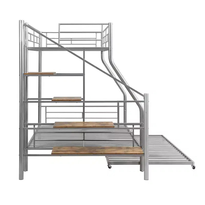 Twin over Full Bunk Bed with Trundle and Stairs, Heavy Duty Bunk Bed with Storage Staircase for Bedroom Dorm