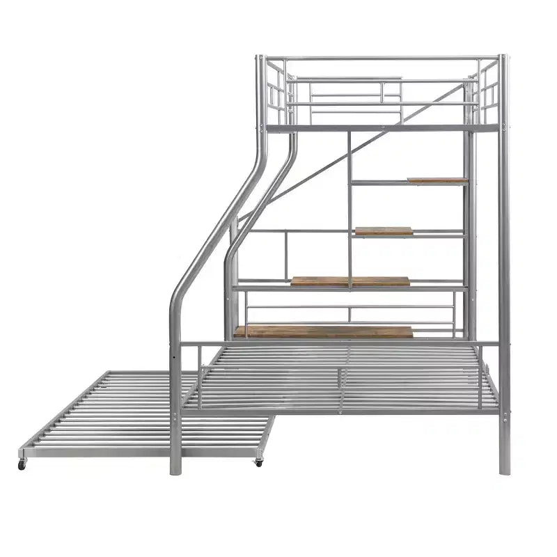Twin over Full Bunk Bed with Trundle and Stairs, Heavy Duty Bunk Bed with Storage Staircase for Bedroom Dorm