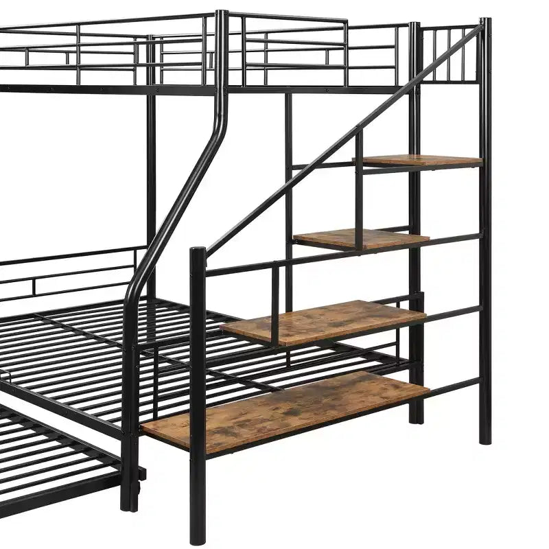 Twin over Full Bunk Bed with Trundle and Stairs, Heavy Duty Bunk Bed with Storage Staircase for Bedroom Dorm