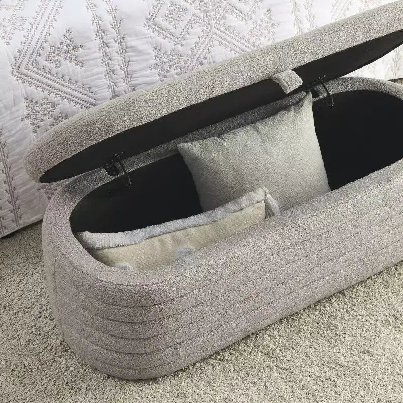 GustoWave Upholstered Modern Storage Ottoman Bench, Footrest Padded Seat with Safety Hinge, Linen Fabric, 18.5''D x 45.5''W, Grey