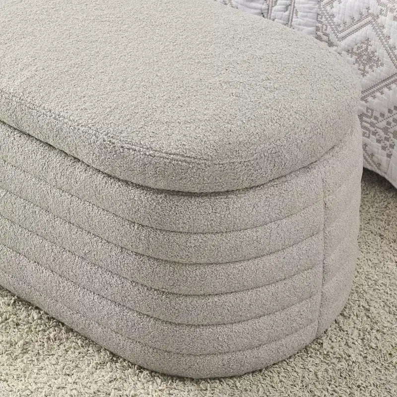 45.5" Upholstered Storage Ottoman Bench with Safety Hinge, Linen Fabric, Pleated Design, Grey