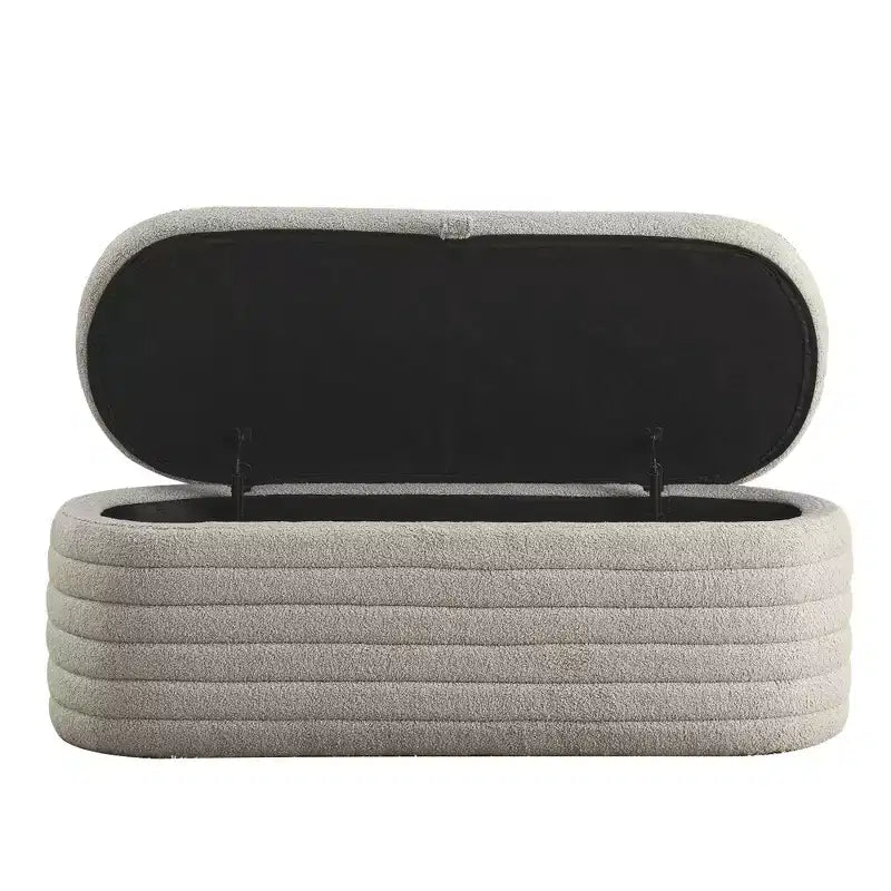 45.5" Upholstered Storage Ottoman Bench with Safety Hinge, Linen Fabric, Pleated Design, Grey