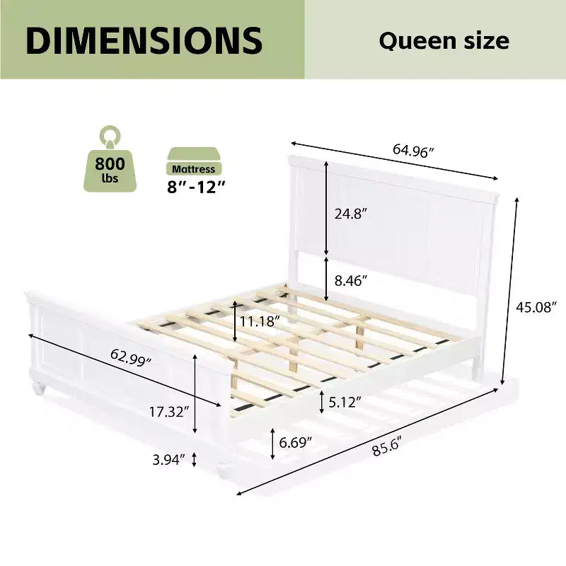 Farmhouse Platform Bed with Wood Headboard, Pine & MDF Frame, No Box Spring, Queen/King