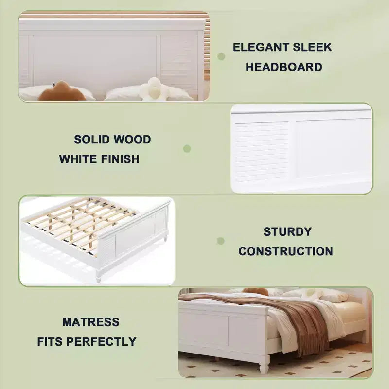 Farmhouse Platform Bed with Wood Headboard, Pine & MDF Frame, No Box Spring, Queen/King
