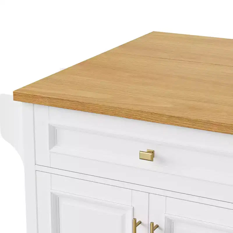 52'' Farmhouse Kitchen Island with Drop Leaf, Rolling Storage Cart with 2 Cabinets, 5 Drawers, Spice & Towel Racks, Adjustable Shelves