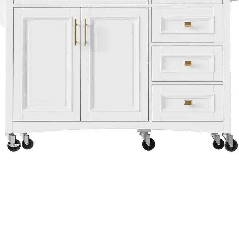 52'' Farmhouse Kitchen Island with Drop Leaf, Rolling Storage Cart with 2 Cabinets, 5 Drawers, Spice & Towel Racks, Adjustable Shelves