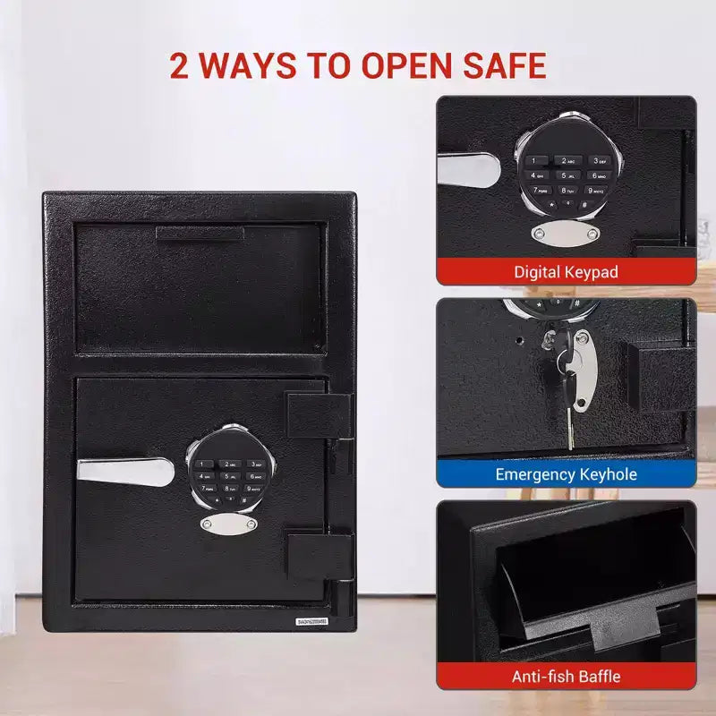 Steel Drop Safe Box, Electronic Cash Drop Box, Digital Safety Deposit Box with Keypad, Emergency Key, Fireproof Floor Safe Box Safes
