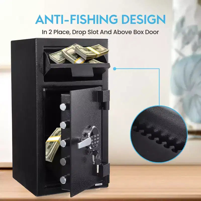 Steel Drop Safe Box, Electronic Cash Drop Box, Digital Safety Deposit Box with Keypad, Emergency Key, Fireproof Floor Safe Box Safes