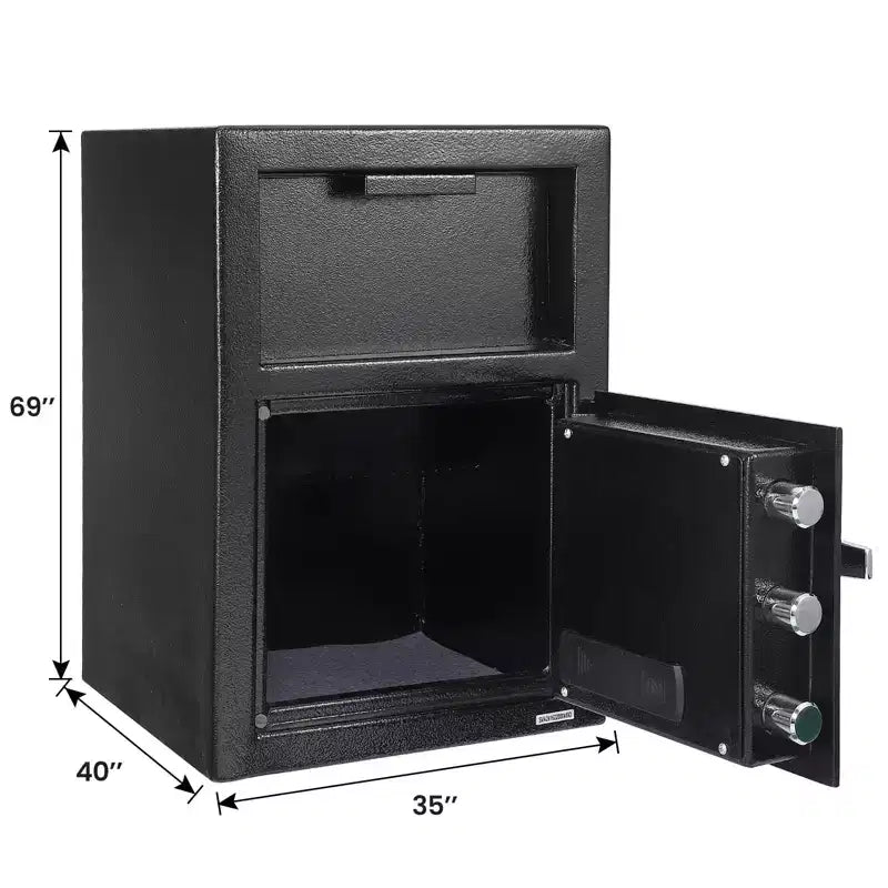 Steel Drop Safe Box, Electronic Cash Drop Box, Digital Safety Deposit Box with Keypad, Emergency Key, Fireproof Floor Safe Box Safes