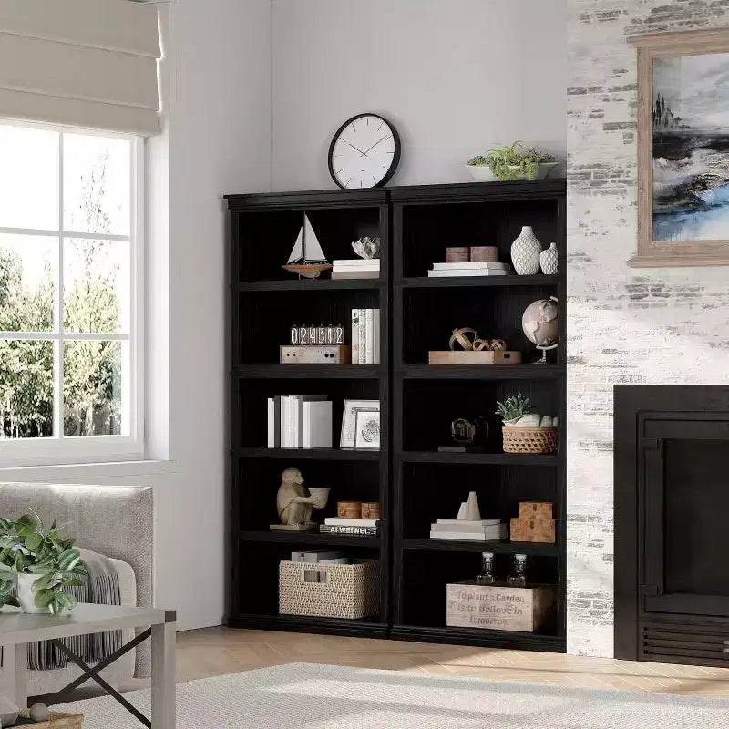 67.4 Farmhouse 5-Tier Bookshelf - Tall Wood Storage Shelf for Living Room & Home Office
