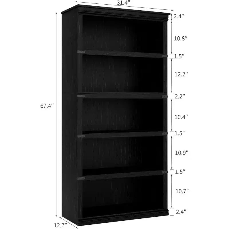 67.4 Farmhouse 5-Tier Bookshelf - Tall Wood Storage Shelf for Living Room & Home Office
