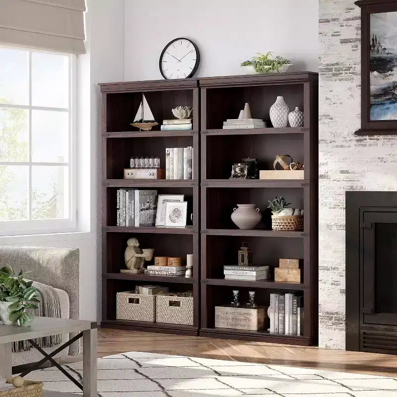 67.4 Farmhouse 5-Tier Bookshelf - Tall Wood Storage Shelf for Living Room & Home Office