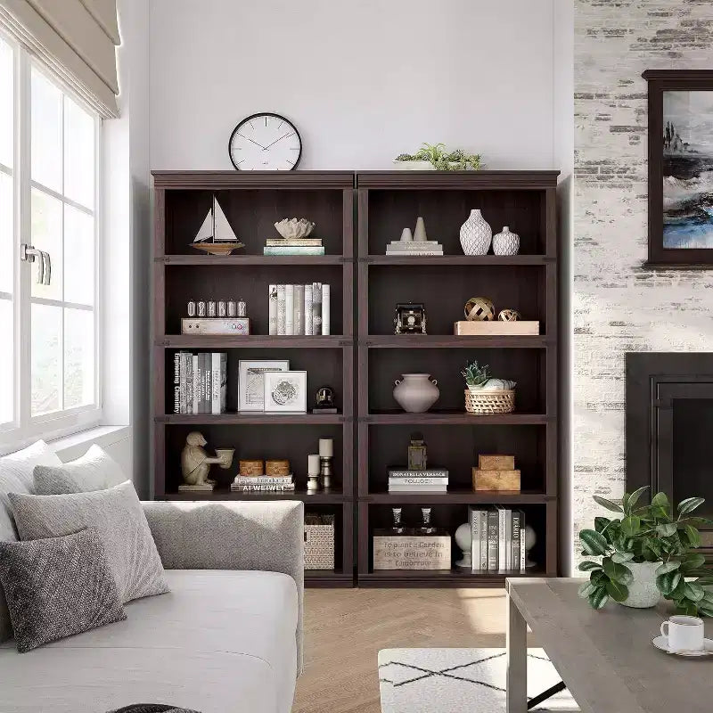 67.4 Farmhouse 5-Tier Bookshelf - Tall Wood Storage Shelf for Living Room & Home Office