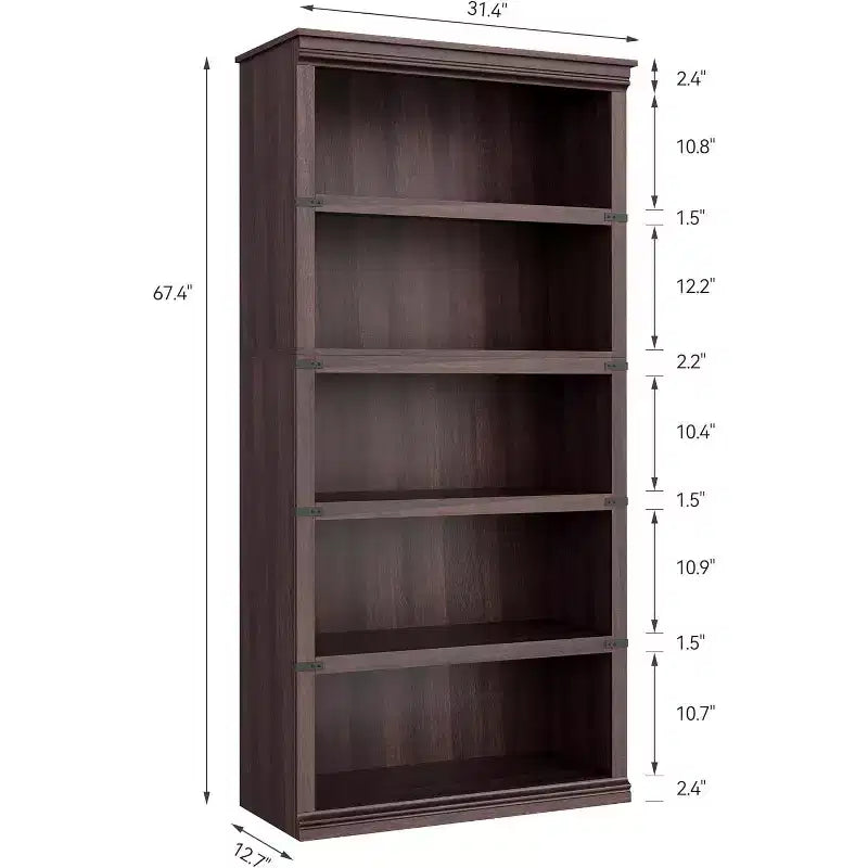 67.4 Farmhouse 5-Tier Bookshelf - Tall Wood Storage Shelf for Living Room & Home Office