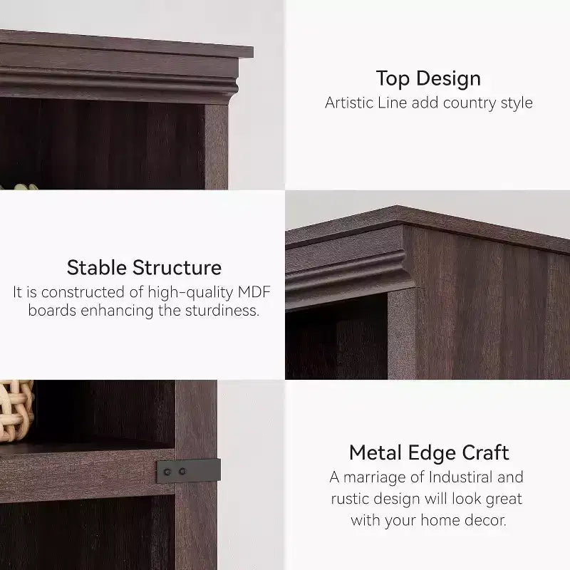 67.4 Farmhouse 5-Tier Bookshelf - Tall Wood Storage Shelf for Living Room & Home Office