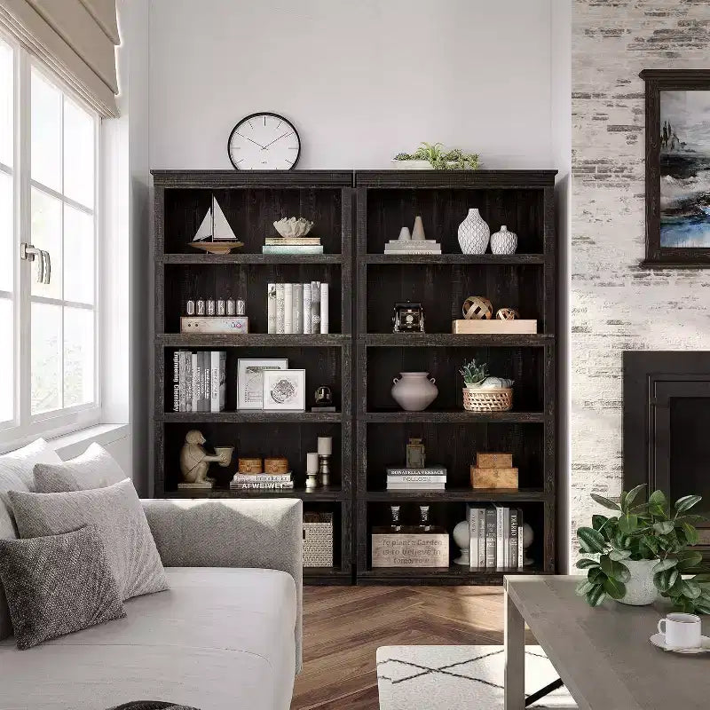 67.4 Farmhouse 5-Tier Bookshelf - Tall Wood Storage Shelf for Living Room & Home Office