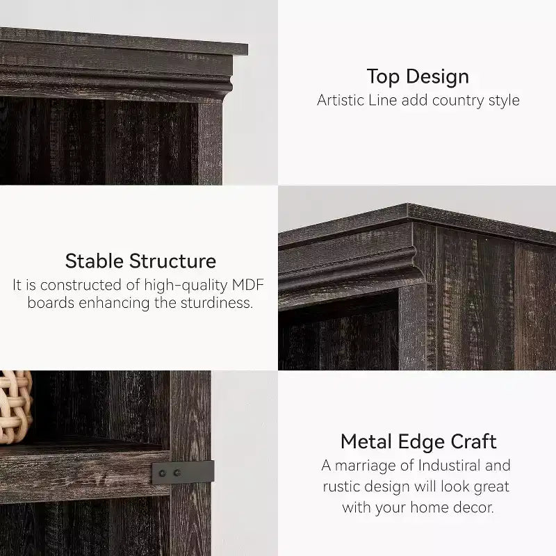 67.4 Farmhouse 5-Tier Bookshelf - Tall Wood Storage Shelf for Living Room & Home Office