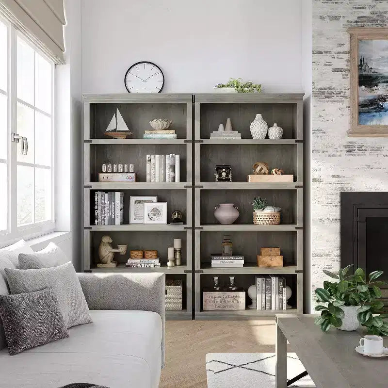 67.4 Farmhouse 5-Tier Bookshelf - Tall Wood Storage Shelf for Living Room & Home Office