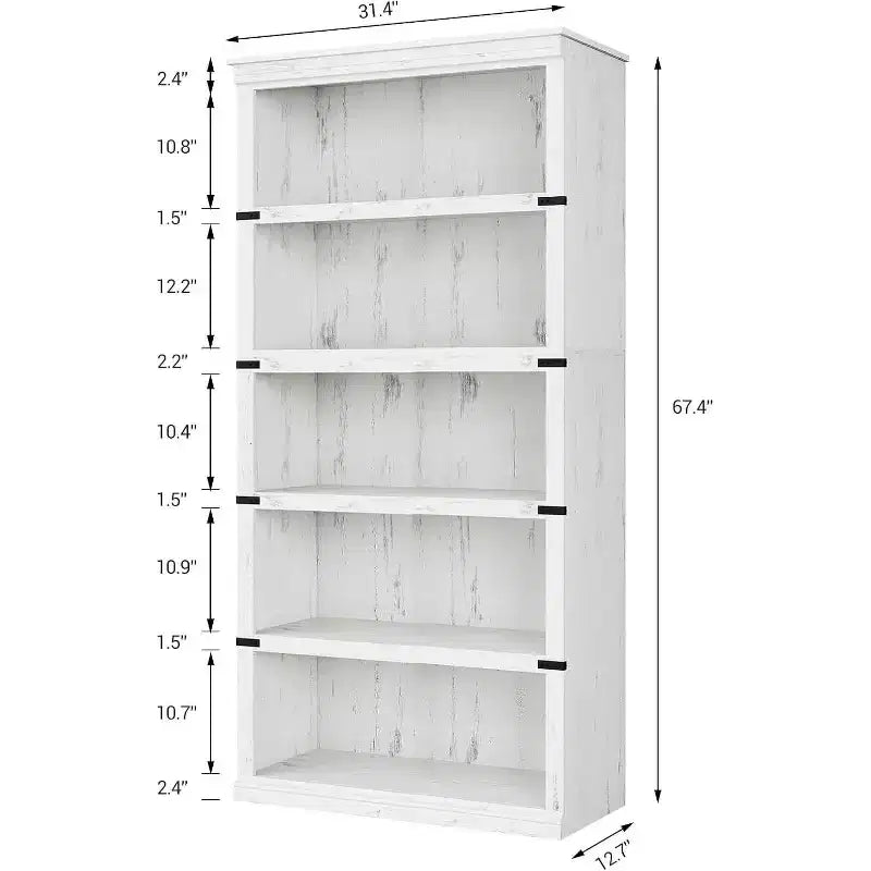 67.4 Farmhouse 5-Tier Bookshelf - Tall Wood Storage Shelf for Living Room & Home Office