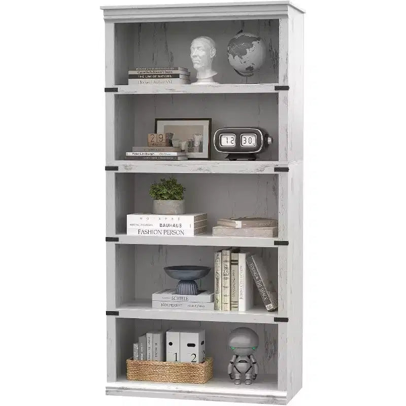 67.4 Farmhouse 5-Tier Bookshelf - Tall Wood Storage Shelf for Living Room & Home Office