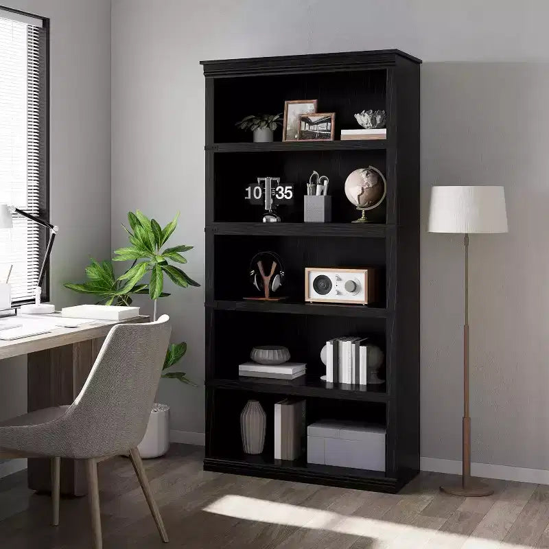 67.4 Farmhouse 5-Tier Bookshelf - Tall Wood Storage Shelf for Living Room & Home Office