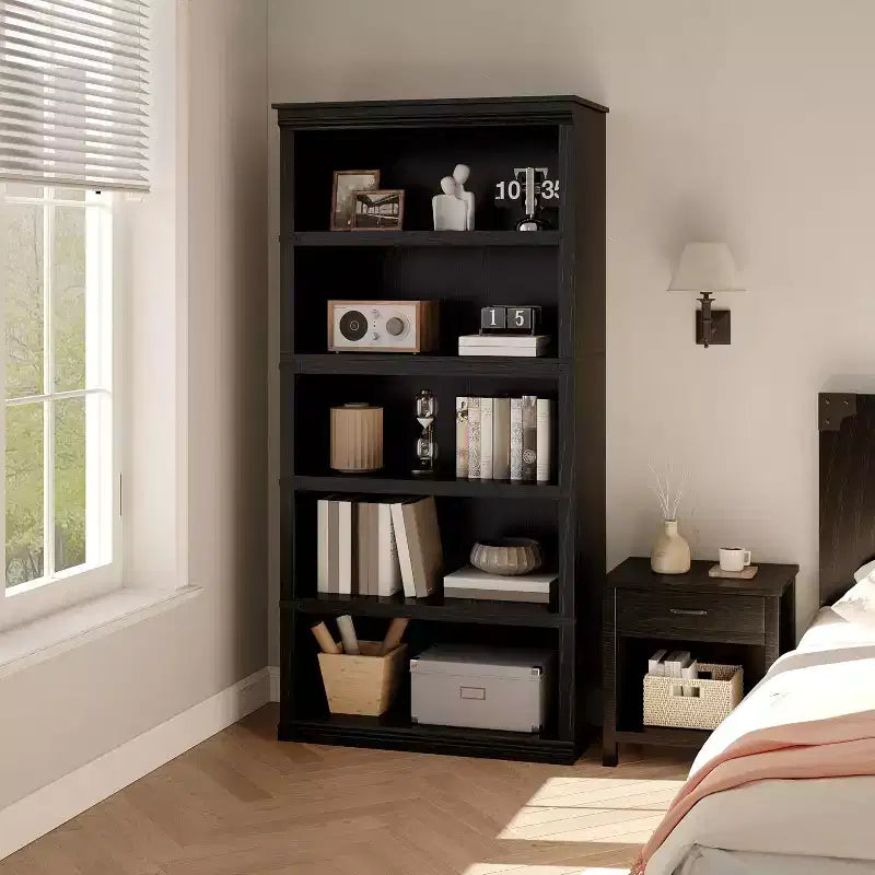 67.4 Farmhouse 5-Tier Bookshelf - Tall Wood Storage Shelf for Living Room & Home Office
