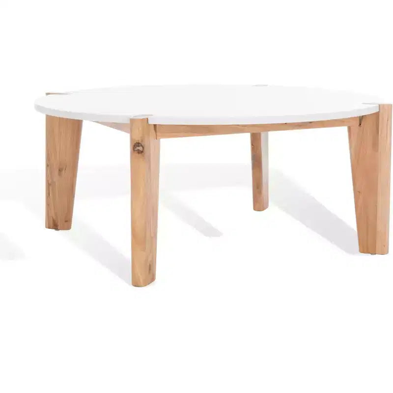Round Marble Top Coffee Table with Elm Wood Legs, 40" Modern Sculptural Design