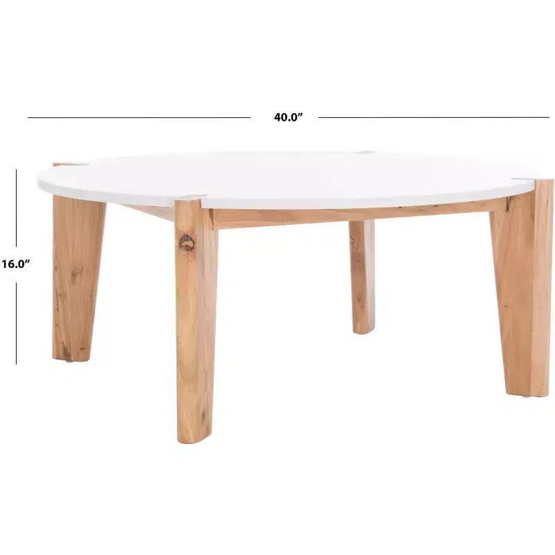 Round Marble Top Coffee Table with Elm Wood Legs, 40" Modern Sculptural Design