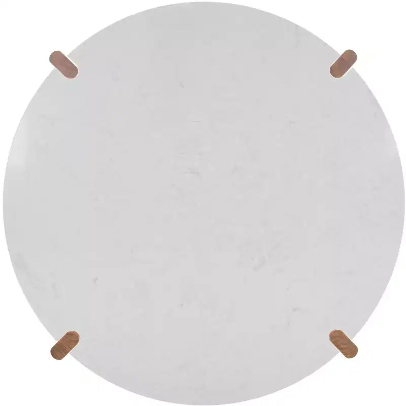 Round Marble Top Coffee Table with Elm Wood Legs, 40" Modern Sculptural Design