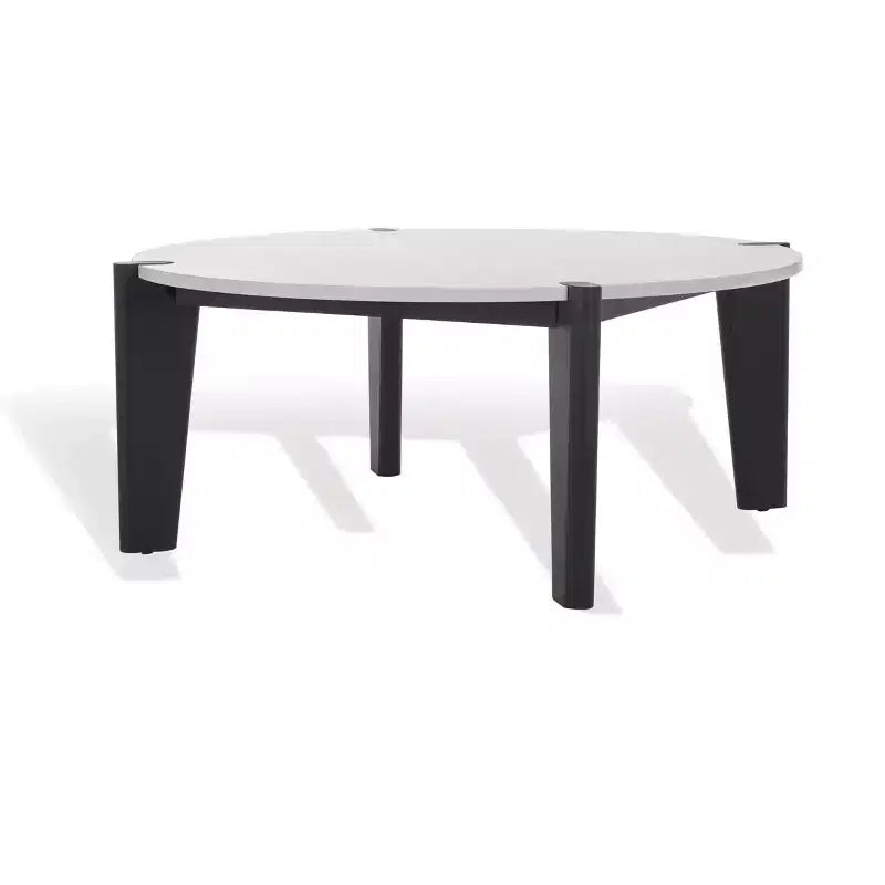 Round Marble Top Coffee Table with Elm Wood Legs, 40" Modern Sculptural Design