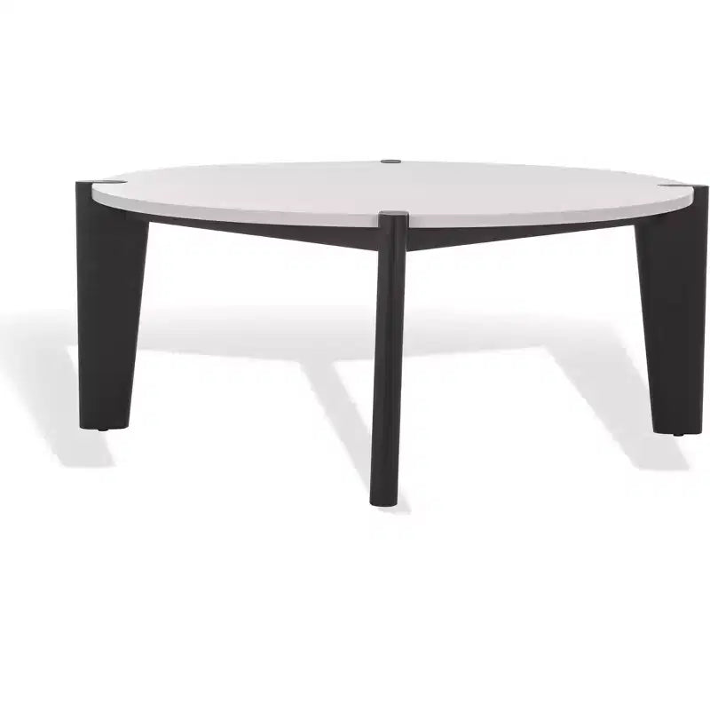 Round Marble Top Coffee Table with Elm Wood Legs, 40" Modern Sculptural Design