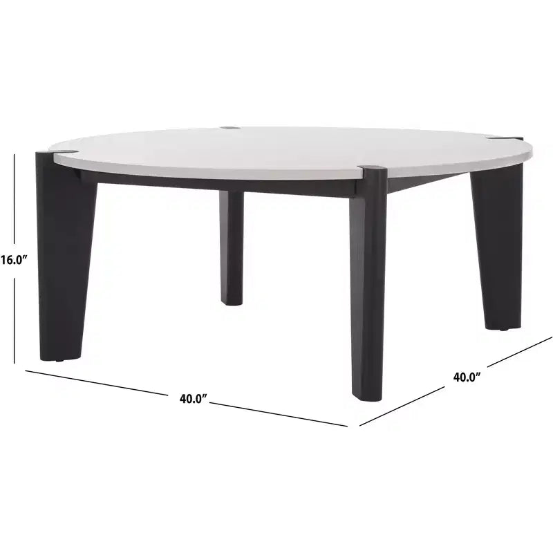 Round Marble Top Coffee Table with Elm Wood Legs, 40" Modern Sculptural Design