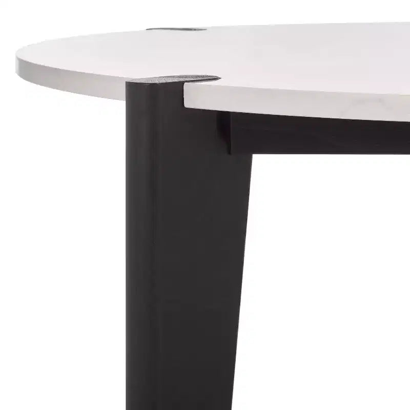 Round Marble Top Coffee Table with Elm Wood Legs, 40" Modern Sculptural Design