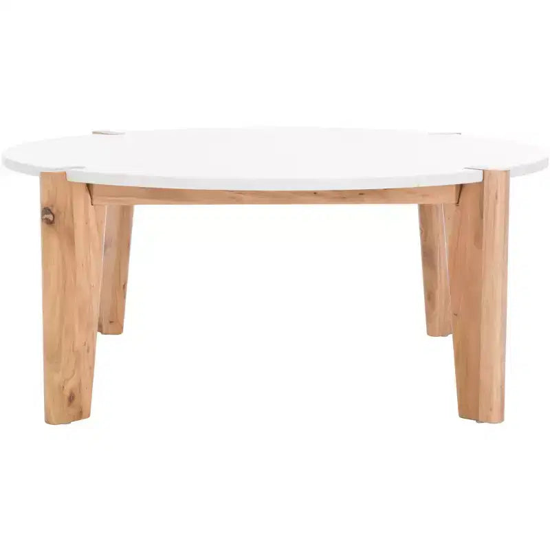 Round Marble Top Coffee Table with Elm Wood Legs, 40" Modern Sculptural Design