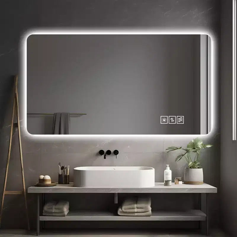 Rimless Anti-Fog Bathroom Wall Mirror with Touch Control & Defogging, Multi-Layer Protection