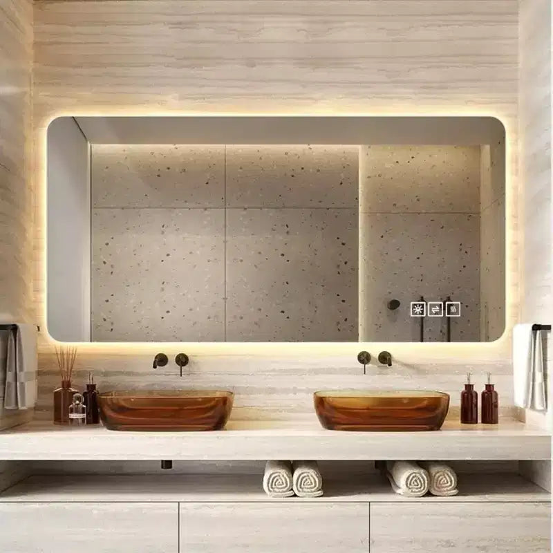 Rimless Anti-Fog Bathroom Wall Mirror with Touch Control & Defogging, Multi-Layer Protection