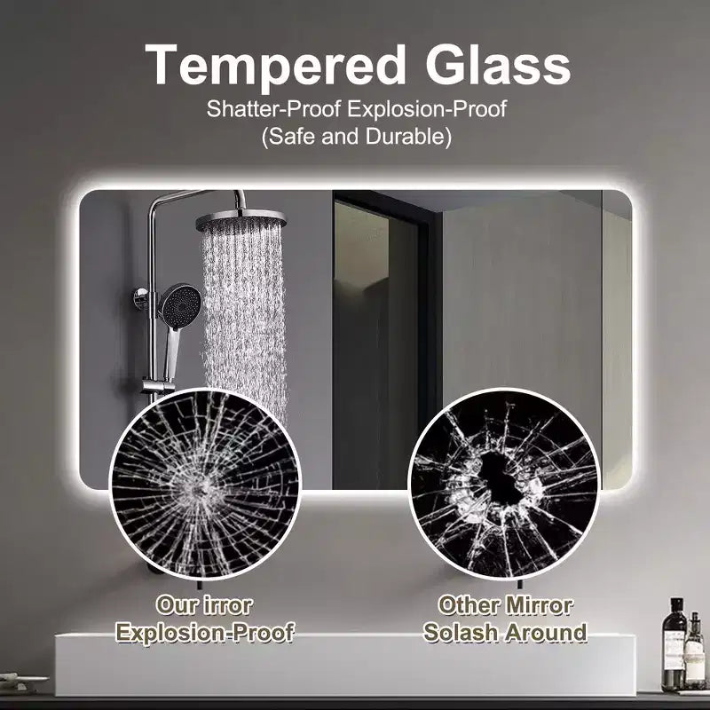 Rimless Anti-Fog Bathroom Wall Mirror with Touch Control & Defogging, Multi-Layer Protection