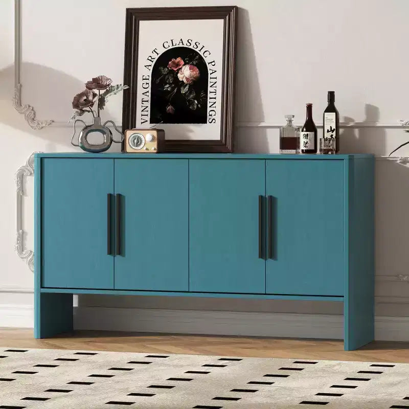 59" 4-Door Wood Sideboard Buffet Cabinet with Adjustable Shelves & Long Handles, Kitchen Living Room